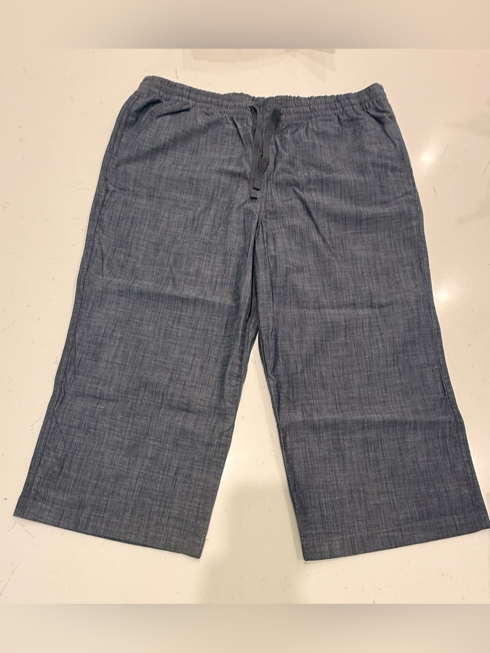 L.L.Bean Favorite Fit 18 Petite Chambray Wide Leg Crop Pants Dark Blue Chinos